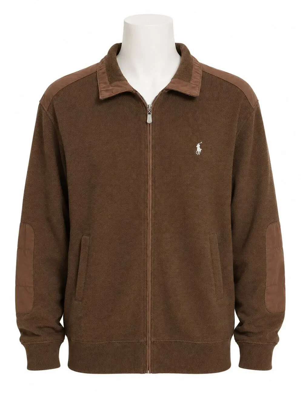 Vintage 90's Polo Ralph Lauren Mens Brown Knit Jacket Heritage Elbow Patch 2XL